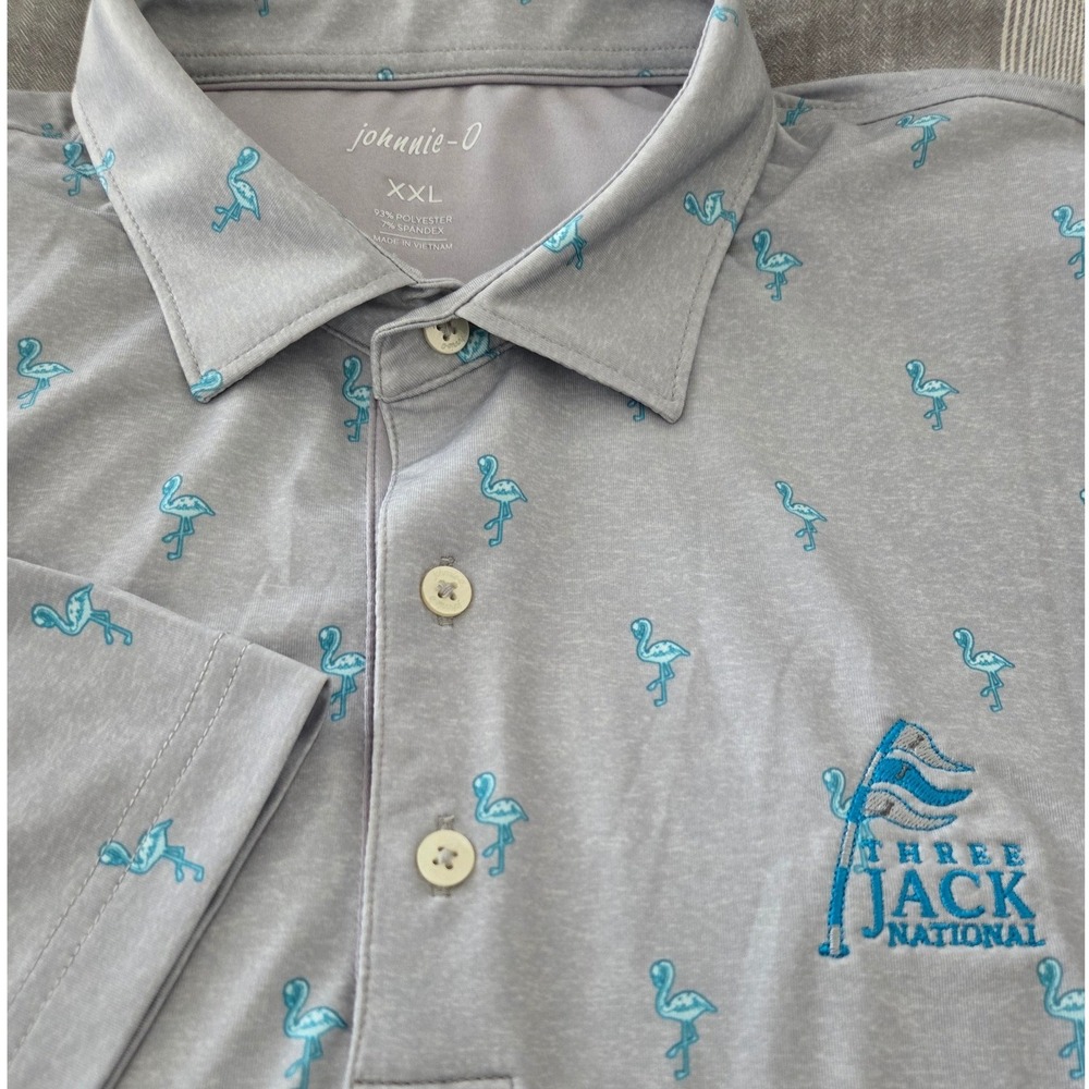 Johnnie-O Three Jack National Embroidery Flamingo Print Golf Polo‎ Mens Sz XXL